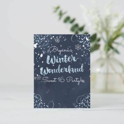 Carte Postale Faire-part Winter Wonderland Blue Event Enregistrer la date (Debout devant)