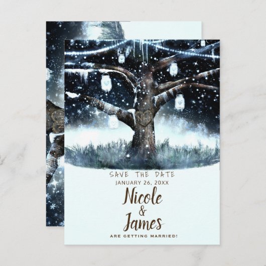 Carte Postale Faire-part Winter Wonderland Tree Lights & Jars Enregistrer l (Devant / Derrière)