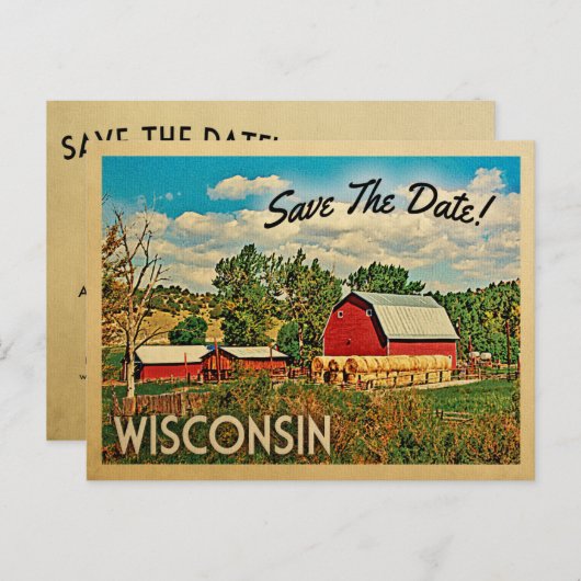 Carte Postale Faire-part Wisconsin Enregistrer La Ferme Date Grange Rustiqu (Devant / Derrière)