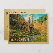 Carte Postale Faire-part Wisconsin Sauvez La Date Rustique Cabine Mill Wood (Devant / Derrière)