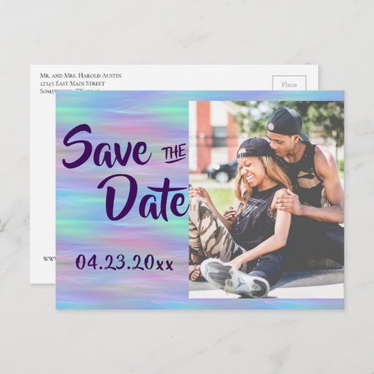 Carte Postale Faire-part Wisps Whimsical | Holo Fairy Pastel Photo Event (Devant / Derrière)