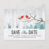 Carte Postale Faire-part Wonderland Birds Deer Winter Wedding Save Date (Devant)