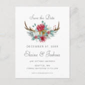 Carte Postale Faire-part Woodland Deer Floral Antler Enregistrer la date (Devant)