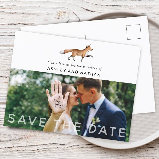 Carte Postale Faire-part Woodland Fox Wedding Enregistrer La Date Photo
