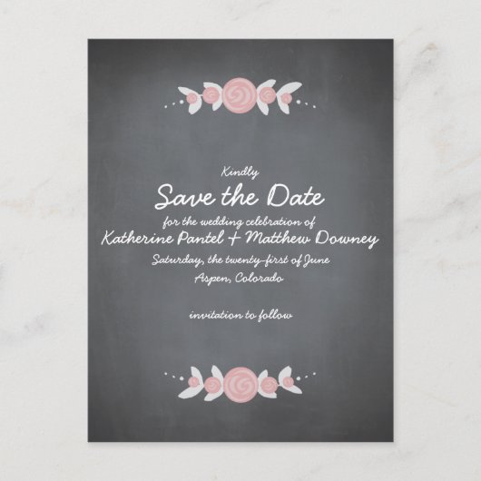 Carte Postale Faire-part Wreath florale Chalkboard Enregistrer la date (Devant)
