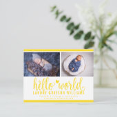 Carte Postale Faire-part Yellow Hello World Photo Birth Stat (Debout devant)