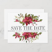 Carte Postale Faire-part Yuletide | Noël MARIAGE D'Hiver enregistrer la dat (Devant / Derrière)