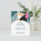 Carte Postale Faire-part Zebra Bride Groom Économisez La Date POSTCARD! (Debout devant)