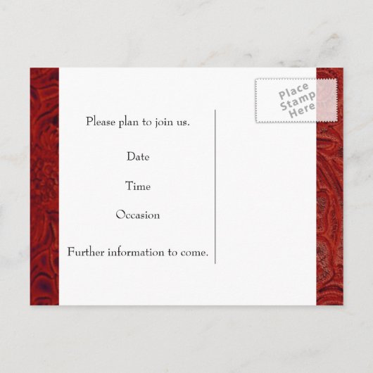 Carte Postale Faire-part Zebra Rhinestone rouge cuir Enregistrer la date (Dos)