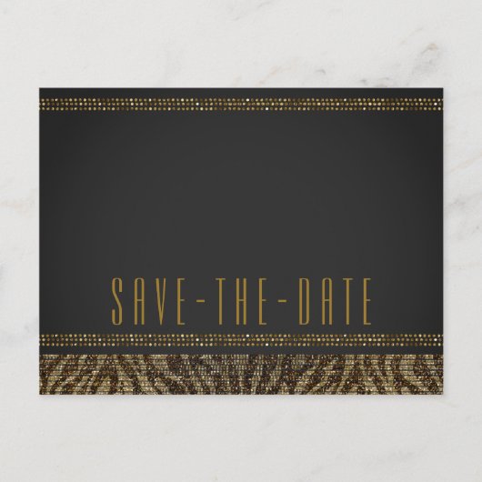 Carte Postale Faire-part Zebra Sequins Sparkle Glam Chic Enregistrer la dat (Devant)
