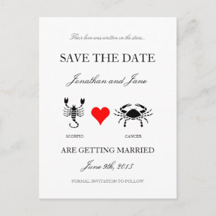 Carte Postale Faire-part Zodiaque Enregistrer la Date (Scorpion/Cancer) Bla