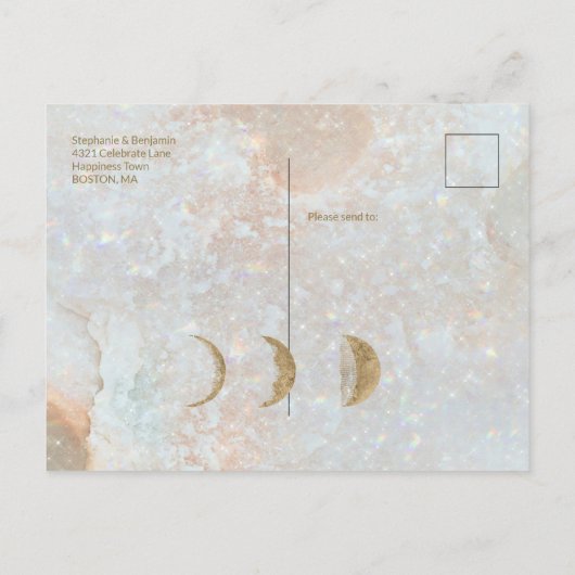 Carte Postale Faire-part Zodiaque Lune Glace Bleu Céleste Or Sauvegarder la (Dos)