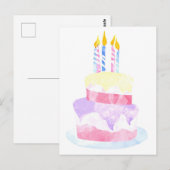 Carte Postale Faire un voeu | Aquarelle Joyeux gâteau d'annivers (Devant / Derrière)
