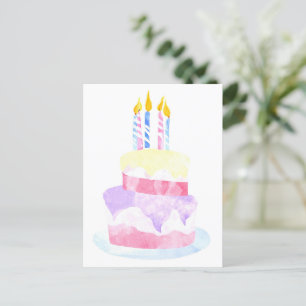 Carte Postale Faire un vœu Gâteau d'anniversaire joyeux aquare