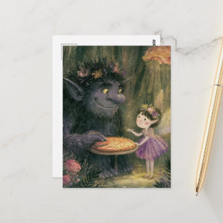 Carte Postale Fairy and a Cute Troll Pizza Party in the Woods