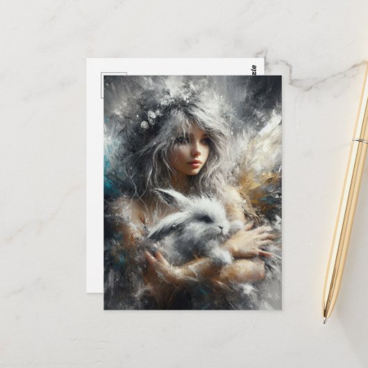 Carte Postale Fairy and Her Adorable Rabbit (Devant/Arrière en situation)