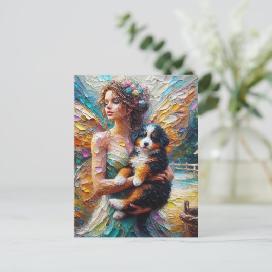 Carte Postale Fairy and her Bernese Mountain Dog Puppy (Debout devant)