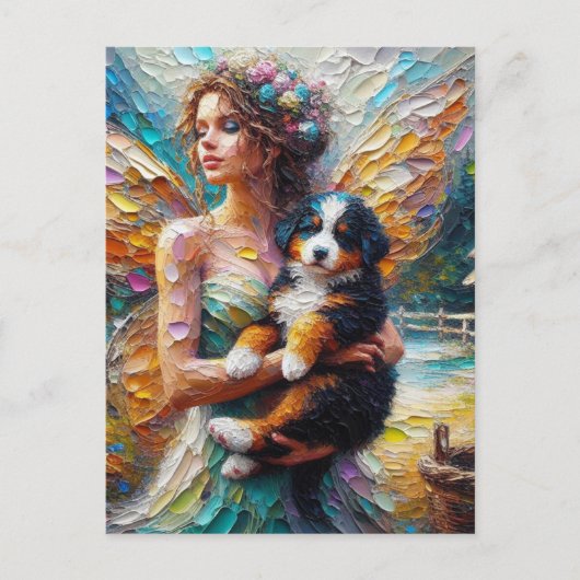 Carte Postale Fairy and her Bernese Mountain Dog Puppy (Devant)