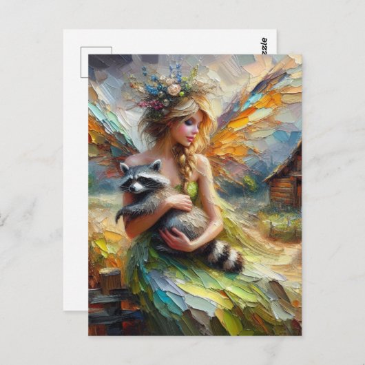 Carte Postale Fairy and her Pet Raccoon (Devant / Derrière)