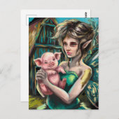 Carte Postale Fairy and her Piglet on the Farm (Devant / Derrière)