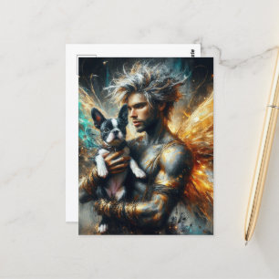 Carte Postale Fairy and his Boston Terrier Puppy