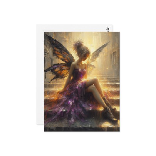 Carte Postale Fairy assis sur les marches (Devant/Arrière en situation)