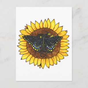 Carte Postale Fairy Dragon on Sunflower