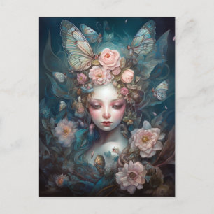 Carte Postale Fairy Girl rose bleu Imaginaire Art