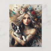 Carte Postale Fairy Holding a mignon Boston Terrier Chiot (Devant)
