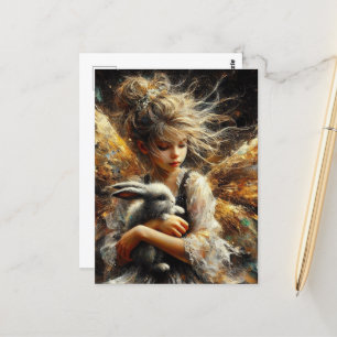 Carte Postale Fairy Holding a Young Rabbit