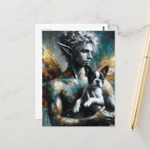 Carte Postale Fairy Homme Avec Boston Terrier Puppy