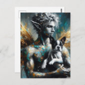 Carte Postale Fairy Homme Avec Boston Terrier Puppy (Devant / Derrière)