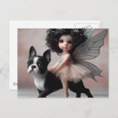 Carte Postale Fairy Riding a Boston Terrier Imaginaire (Devant / Derrière)