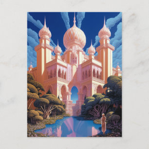 Carte Postale Fairy Tale Castle Rose White Gold Imaginaire Art