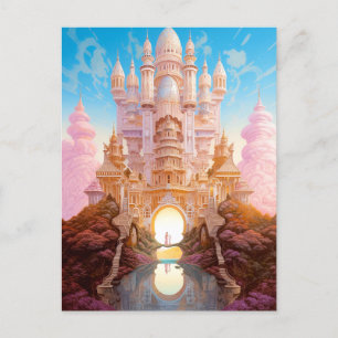 Carte Postale Fairy Tale Castle Rose White Gold Imaginaire Art
