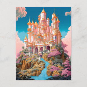 Carte Postale Fairy Tale Castle Rose White Gold Imaginaire Art