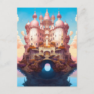 Carte Postale Fairy Tale Castle Rose White Gold Imaginaire Art