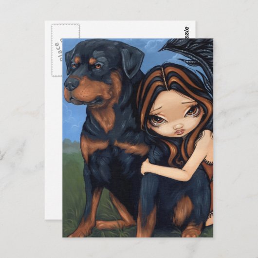 Carte postale "Fairy with a Rottweiler" (Devant / Derrière)