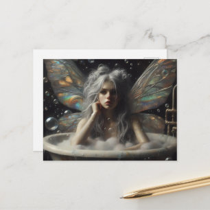 Carte Postale Fairy Woman Grey Cheveux dans le Bubblebath