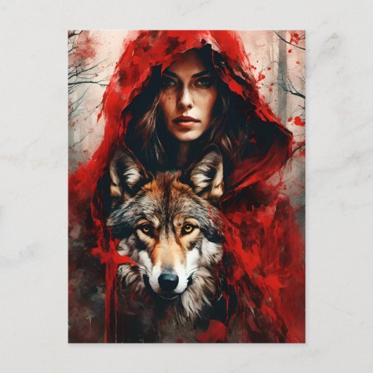 Carte Postale Fairytale Woman et un loup (Devant)