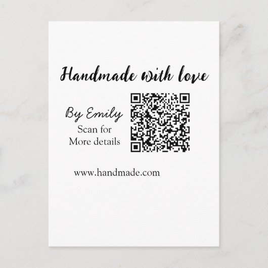Carte Postale Fait à la main avec amour Code QR site web petite (Devant)