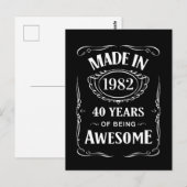 Carte Postale Fait en 1982 40 ans d'être génial anniversaire 202 (Devant / Derrière)