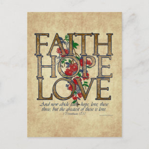Carte Postale Faith Hope Love Christian Bible Verse