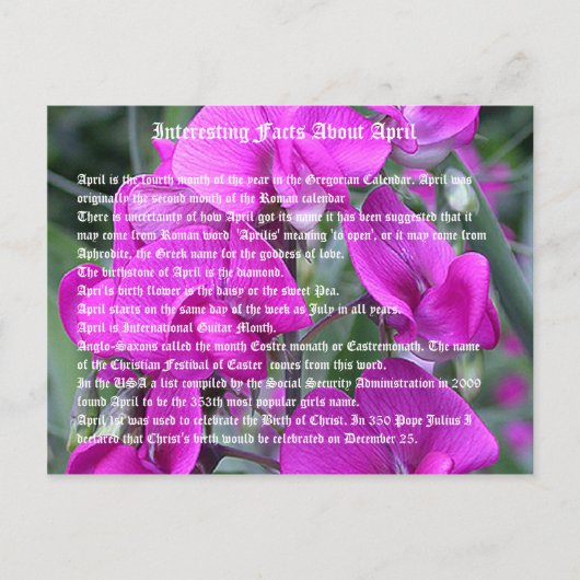 Carte Postale Faits intéressants sur avril (Devant)