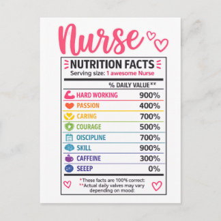 Carte Postale Faits Nutritionnels d'Infirmière Drôles