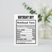 Carte Postale Faits nutritionnels du garçon de la fête  (Debout devant)