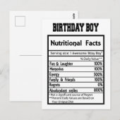 Carte Postale Faits nutritionnels pour garçon de fête (Devant / Derrière)