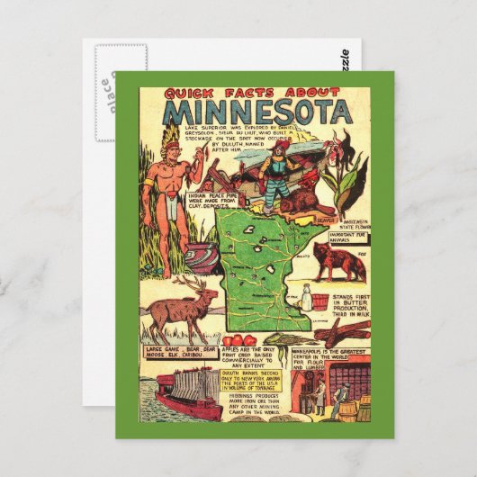 Carte Postale Faits Rapides Sur Le Minnesota (Devant / Derrière)