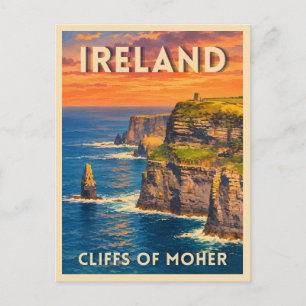 Carte Postale Falaises de Moher Irlande Voyage Rétro Paysage