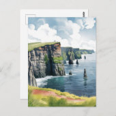 Carte Postale Falaises de Moher, peinture d'Irlande (Devant / Derrière)